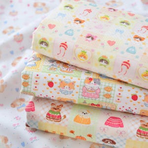 Cute Baby Cartoon Pictorial Cotton Fabric Girls Adorable Animal Characters with bunny, Puppies, and Kittens Sewing Fabric for Quilting