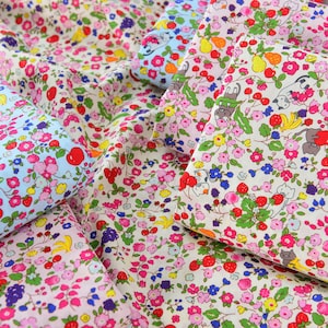 Mini fruit kitten cotton floral thin cotton poplin fabric, clothing bags, skirts, shirts, handmade cotton fabric, craft fabric, fruit cats