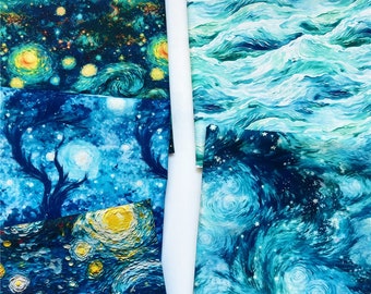 100% Cotton Fabric- Starry Moon Night Fabric Starry night Fabric Oil painting pattern fabric Perfect for Crafting,  Cushions, Craft