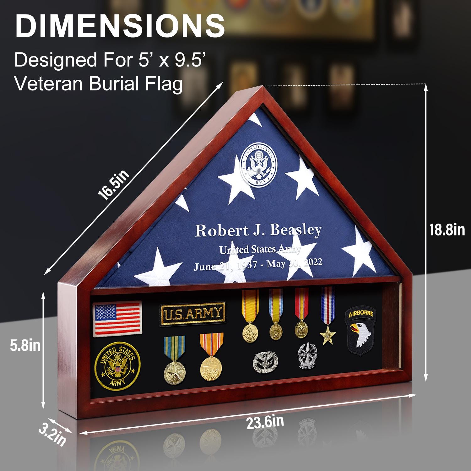 Personalized Military Memorial Display Case for Burial Flag Real Glass ...