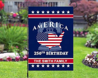 Personalized America 250th Anniversary Garden Flag , Custom Family Name Patriotic Flag, USA Independence Day Yard Decor