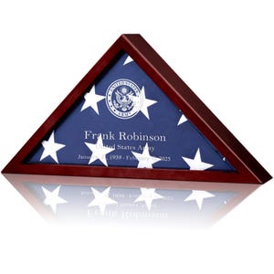 Flag Case for Burial Flag Custom Engraved Military Flag Display Case Fits 5' x 9.5' Folded Veteran Flag Real Glass and Pine Wood Flag Box