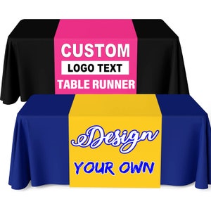 Custom Table Runner 30"x72" with Business Logo Text Personalized Tablecloth Runners Customize Logo for Tradeshow Vendor