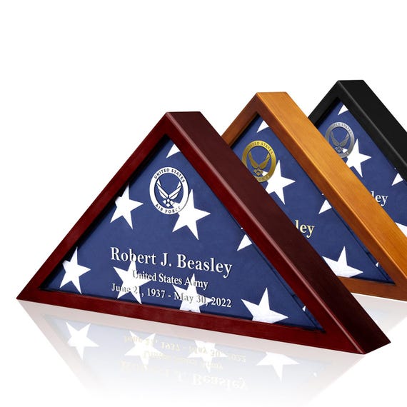 Customized Flag Case for Burial Flag 5' x 9.5' American Veteran Flag Box Real Glass Panel Memorial Flag Shadow Box with Personalized Name