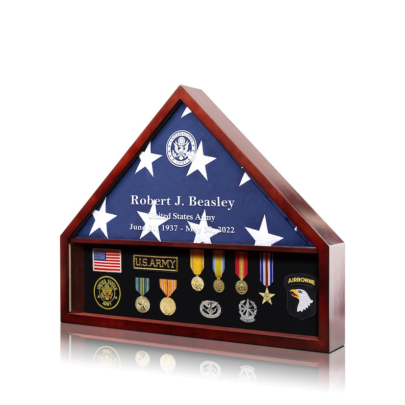 Personalized Military Memorial Display Case for Burial Flag Real Glass ...