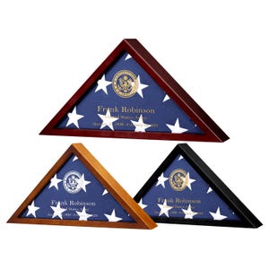 Flag Case for Burial Flag Custom Engraved Military Flag Display Case Fits 5' x 9.5' Folded Veteran Flag Real Glass and Pine Wood Flag Box