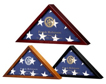 Flag Case for Burial Flag Custom Engraved Military Flag Display Case Fits 5' x 9.5' Folded Veteran Flag Real Glass and Pine Wood Flag Box