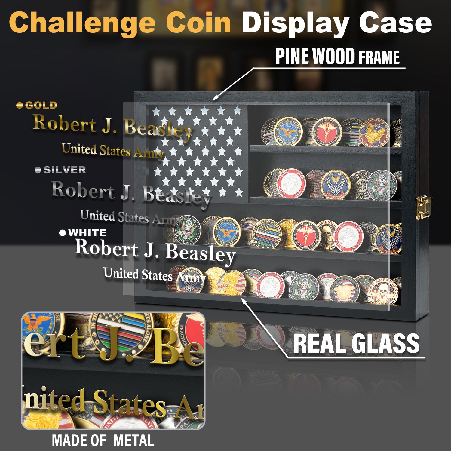 Customizable Coin Rack Custom Coin Display Case 11x15 Inch Solid Wood & Glass Front Challenge ...