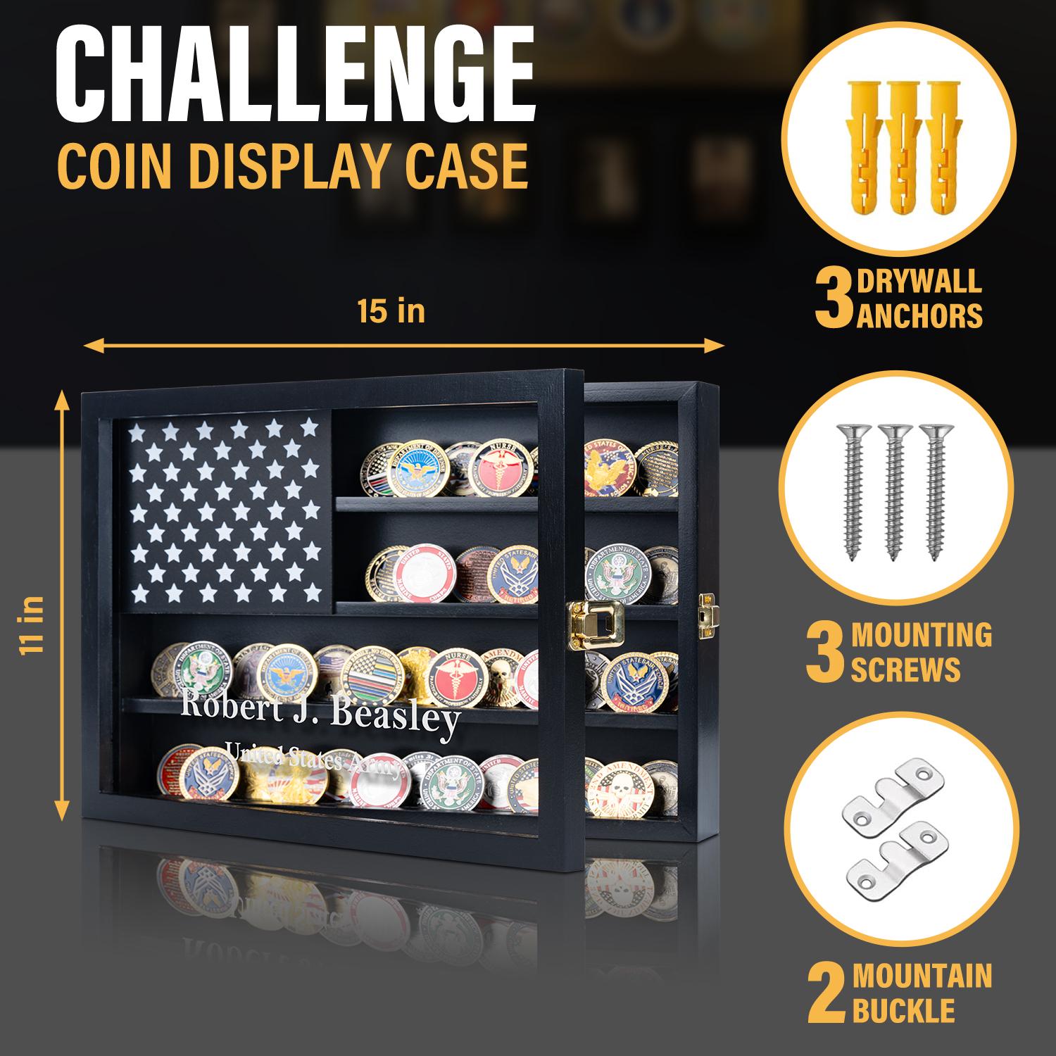 Customized Coin Rack Custom Coin Display Case 11x15 Inch Solid Wood & Glass Front Challenge ...