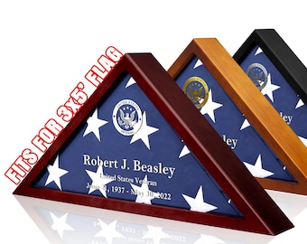 Customized 3x5 American Flag Case, Veteran Wood Shadow Box