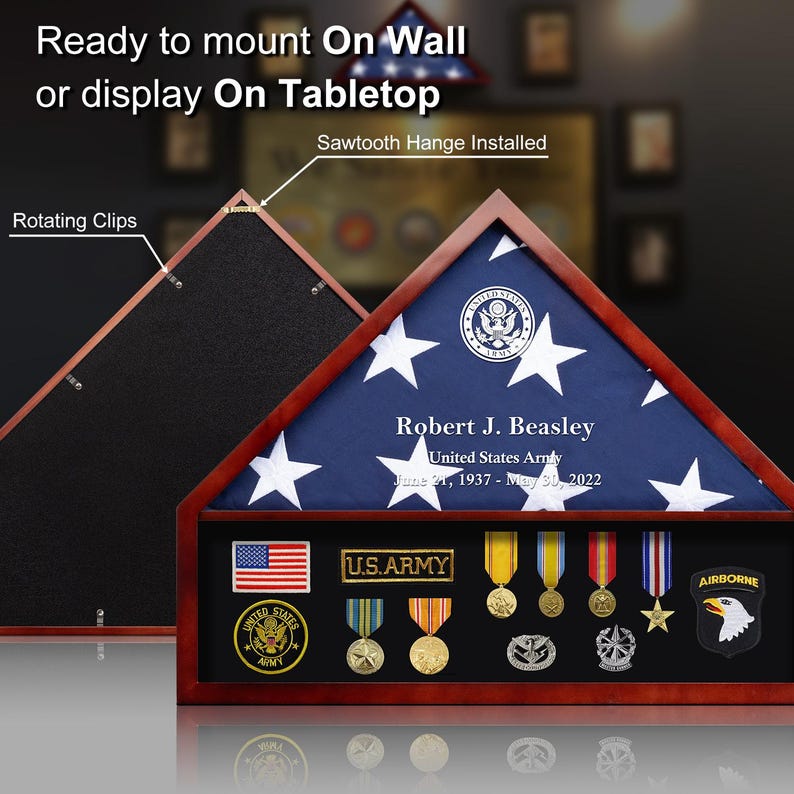 Personalized Military Memorial Display Case for Burial Flag Real Glass ...