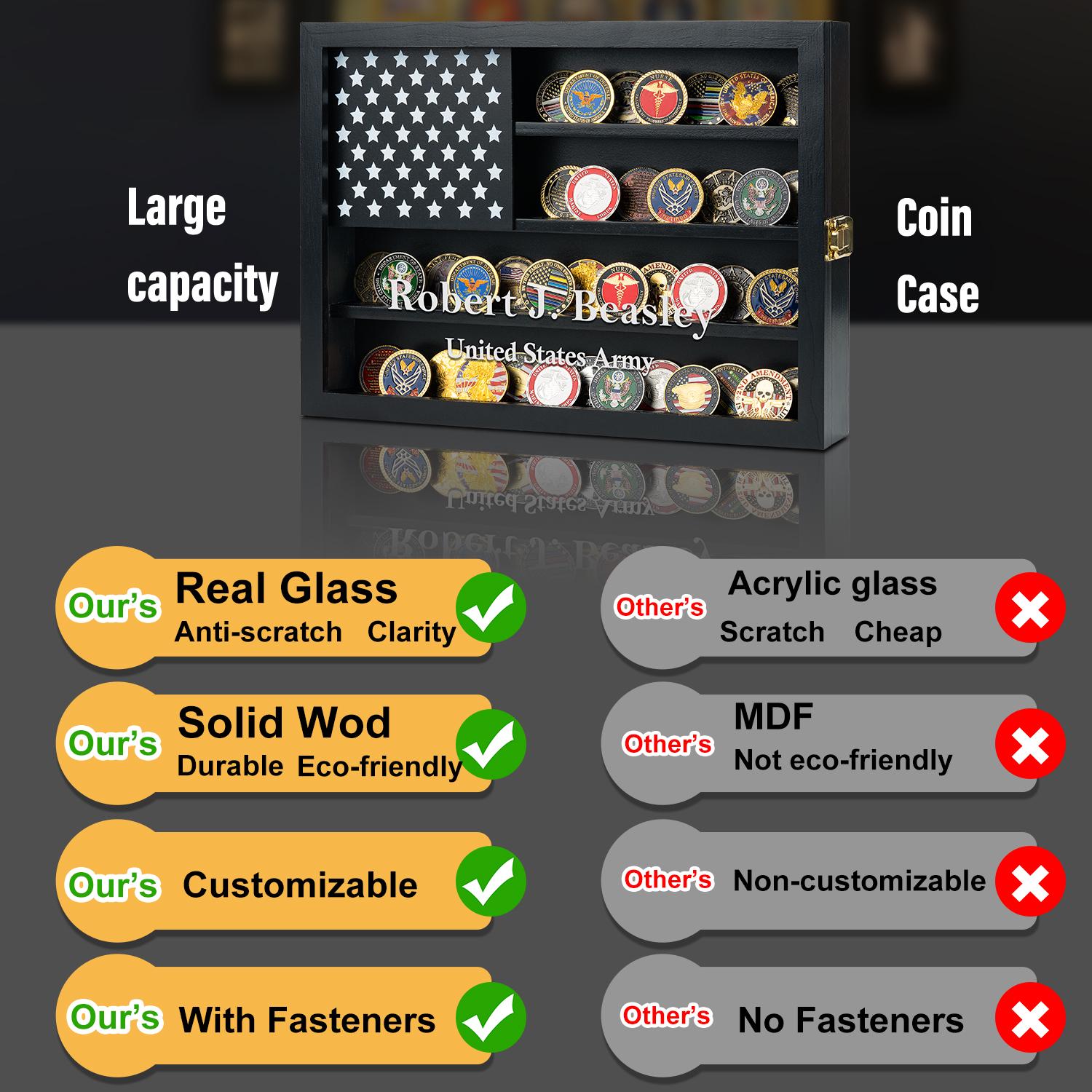 Customizable Coin Rack Custom Coin Display Case 11x15 Inch Solid Wood & Glass Front Challenge ...