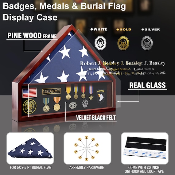 Personalized Military Memorial Display Case for Burial Flag Real