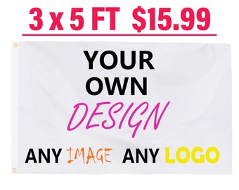 Custom Flag 3x5 ft Print Image Logo Text Single Double Sided Mirror image or 3 ply Advertising Personalized Gift Outdoor Banner Wall Decor