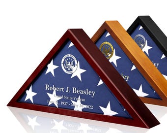 Customized Flag Case for Burial Flag 5' x 9.5' American Veteran Flag Box with Personalized Name