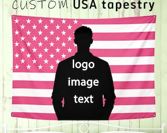 Tapiz americano personalizado para colgar en la pared con tu foto y texto, decoración de pared con la bandera de EE. UU. para dormitorio, sala de estar o residencia estudiantil.