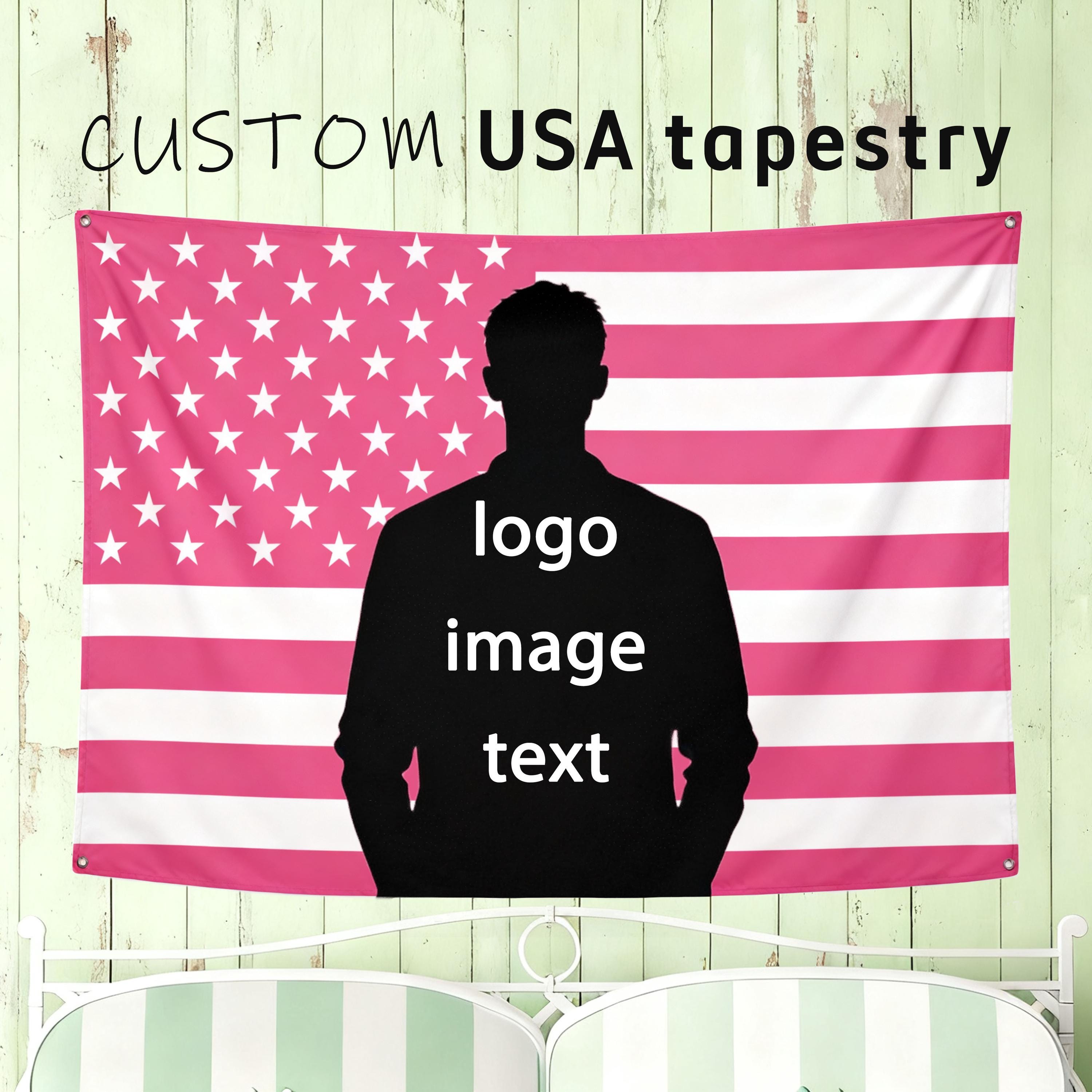 アメリカ国旗デザイン 壁掛け鏡 約85cm×60cm 写真やテキストを入れた、アメリカ国旗をモチーフにしたカスタム壁掛け