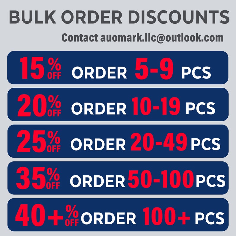 Puede incluir: Un gr&aacute;fico con fondo azul y texto blanco que muestra descuentos por compra al por mayor para un producto. Los descuentos son del 15% para pedidos de 5 a 9 piezas, del 20% para pedidos de 10 a 19 piezas, del 25% para pedidos de 20 a 49 piezas, del 35% para pedidos de 50 a 100 piezas y del 40% para pedidos de 100 piezas o m&aacute;s.