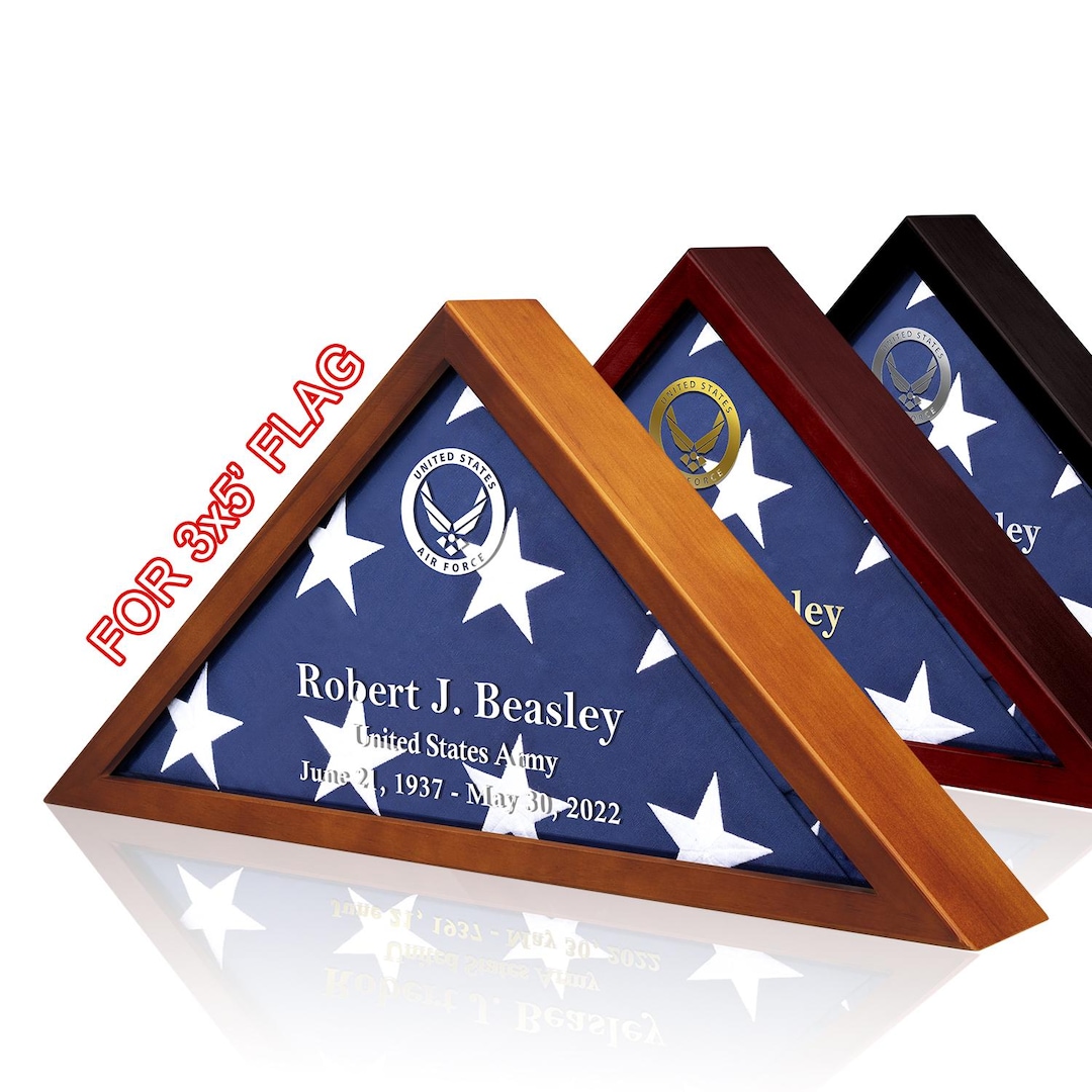 Customized 3x5 American Flag Case, Veteran Wood Shadow Box - Etsy