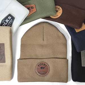 Custom Leather Patch Beanies | Personalized Beanie Hats with Custom Logo | Unisex Winter Hat | Company Logo Gift image 2