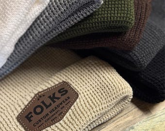 Custom Leather Patch Knit Beanie | Design Your Own Personalized Beanie with Company Logo | Unisex Winter Hat Great For Gift