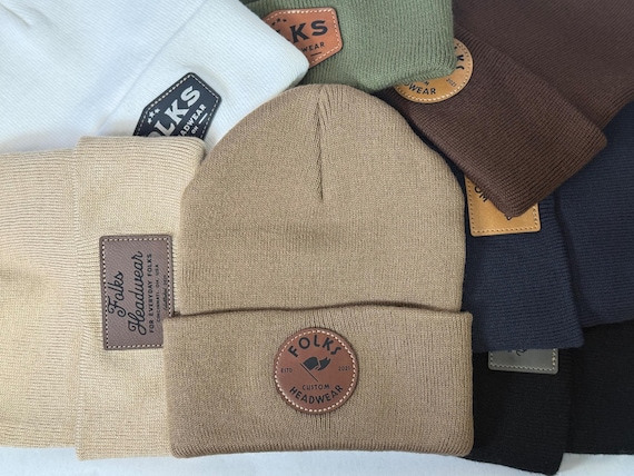 Custom Leather Patch Beanies | Personalized Beanie Hats with Custom Logo | Unisex Winter Hat | Company Logo Gift