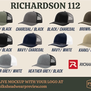 Gorra trucker con parche de cuero personalizado / Richardson 112 / Gorra personalizada con logotipo personalizado / Gorra snapback promocional con logotipo de empresa personalizado imagen 4