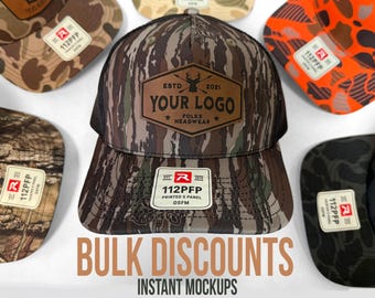 Gorra de camionero con parche de cuero personalizado de camuflaje / Richardson 112 / Gorra personalizada con logotipo personalizado / Gorra snapback con logotipo de empresa personalizado