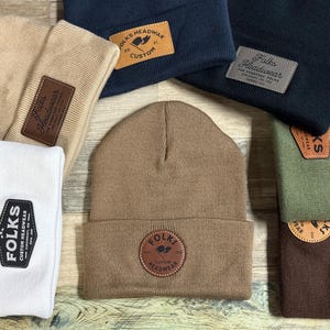 Bulk - Custom Leather Patch Beanies | Personalized Beanie Hats with Custom Logo | Unisex Winter Hat | Company Logo Gift