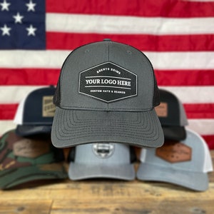 Custom Leather Patch Trucker Hat | Personalized Hat with Custom Logo | Custom Company Logo Snapback Promotional Gift
