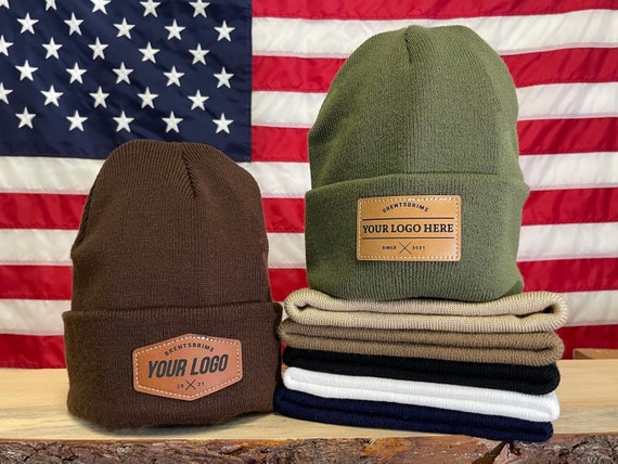 Custom Leather Patch Beanies Personalized Beanie Hats With Custom Logo Unisex Winter Hat Company Logo Gift Etsy