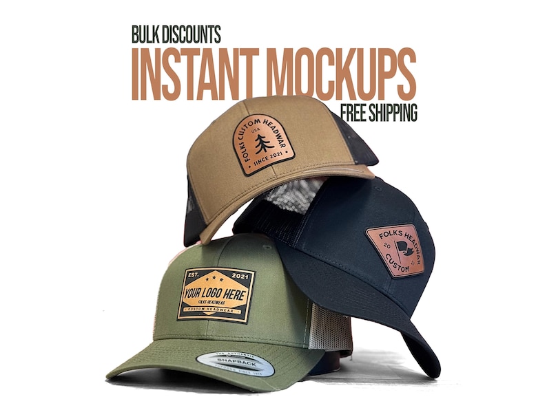 Custom Leather Patch Trucker Hat | Personalized Hat with Custom Logo | Custom Company Logo Snapback Promotional Gift image 1