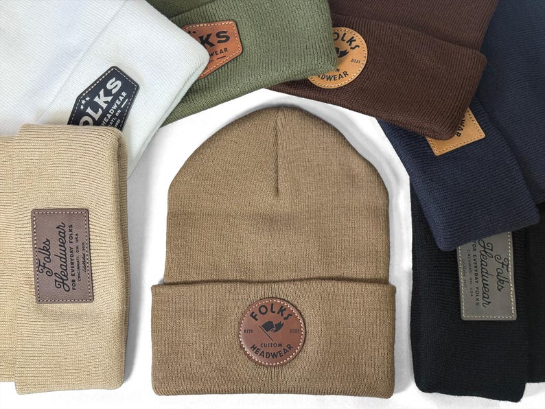 Custom Leather Patch Beanies | Personalized Beanie Hats with Custom Logo | Unisex Winter Hat | Company Logo Gift image 2