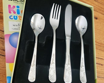 Custom Laser Engraved Baby/Toddler Cutlery 4 Piece Set Puppy Embossed Wiltshire