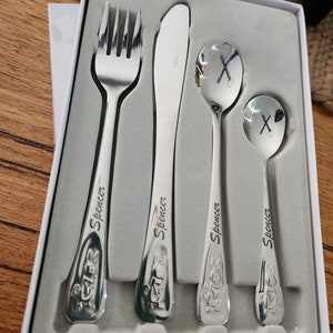 Custom Laser Engraved Baby/Toddler Cutlery (4 Piece Set) Bunny Embossed