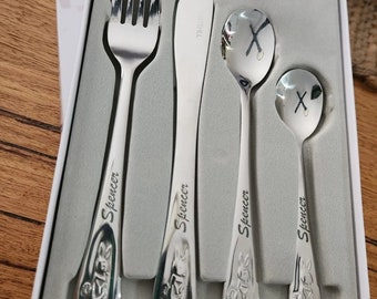 Custom Laser Engraved Baby/Toddler Cutlery (4 Piece Set) Bunny Embossed