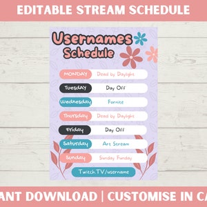 Cute Pastel Purple Leaves & Flower Stream Schedule | Twitch, Kick, YouTube, Discord and Facebook Streaming Schedule