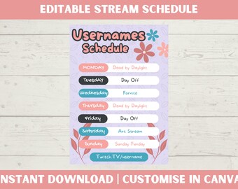 Cute Pastel Purple Leaves & Flower Stream Schedule | Twitch, Kick, YouTube, Discord and Facebook Streaming Schedule
