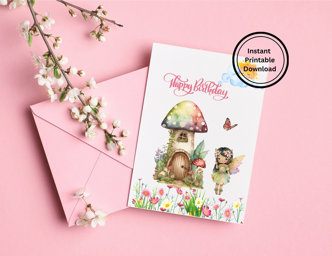 Printable Fairy Mushroom Birthday Greeting Cards Digital - Etsy