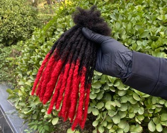 Handmade Ombre Human Hair Dreadlock Extensions - Red Tips