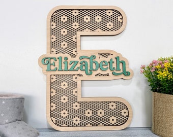 Personalized floral name sign, Any letter and name, Floral rattan initial, Cane name sign, Boho decor, Custom name sign, Boho nursery decor