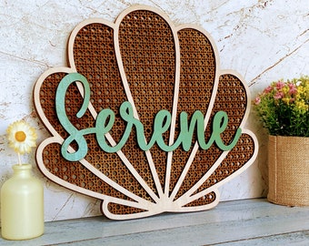 3D Seashell Nursery Name Sign, Personalized Wooden Sign, Boho Nursery Decor, Girls Bedroom Wall or Door Sign, Ocean Inspired, Mermaid Decor