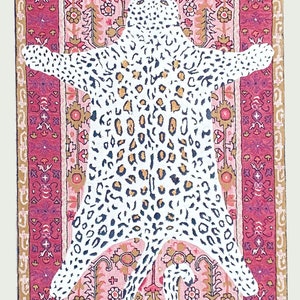 Hand Tufted Pink Purple Octivia Leopard Area Rug Wool Area Rug White ...