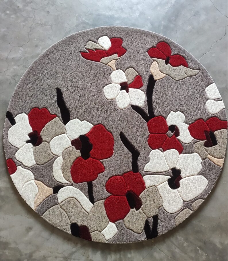 Round Shape Rug Hand Made Tufted Modern Round Designer Tufted Rug Beautiful Red Multi ...