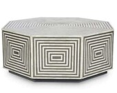 Antique Hexagon Bone Inlay Coffee Table in Grey White Color Camel Bone inlay Coffee table for Living Room Home Décor Furniture