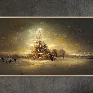 Christmas Tree Winter Landscape Painting: Samsung Frame TV Art (Digital Download)
