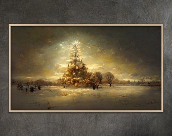 Samsung Frame TV art, Christmas Tree Holiday Winter Landscape Painting Samsung Frame TV Art Home and Wall Décor Digital Download