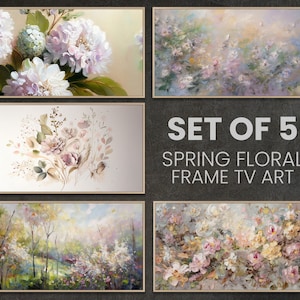 Samsung Frame TV art, 5 Pack Bundle Spring Flowers Paintings Floral Samsung Frame TV Flowers Art Home and Wall Décor Digital Download