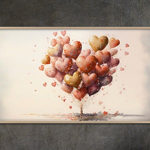 Samsung Frame TV art, Valentine's Day Heart Balloon Watercolor Painting Samsung Frame TV Art Home and Wall Décor Digital Download