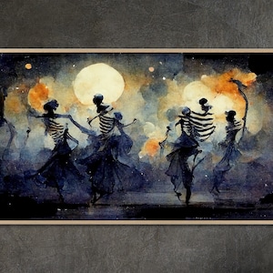 Samsung Frame TV art, Halloween Skeletons Watercolor Painting, Frame TV Art Halloween, Art Home and Wall Décor Digital Download